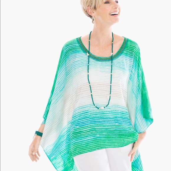 Chico's Tops - NWT Chico’s Green Striped Poncho, sz S/M 10 12 14 16